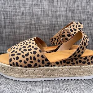 BAMBOO Tan and Black Espadrille Peep-Toe Sandals